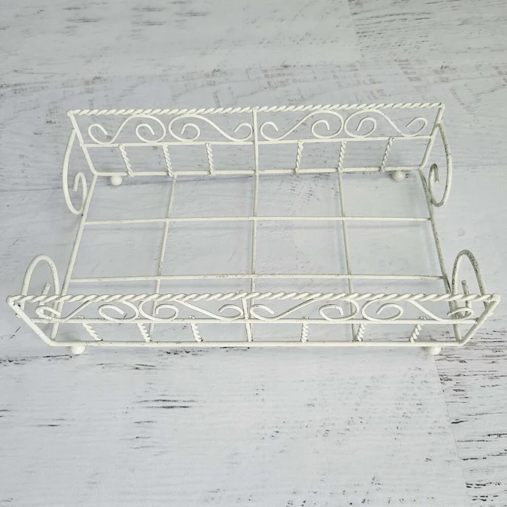 Shabby Chic VTG WIRE NAPKIN BASKET ~ Ivory
